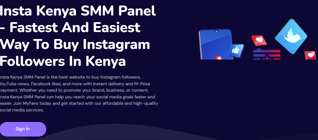 The Instakenya website interface, showing social media growth and engagement tools.